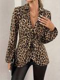 Long-Sleeved Top 2025 Spring New Leopard Print Tie With V-Neck Temperament Long-Sleeved Shirt HZ1208