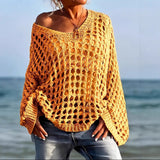 2025 New Sexy Hollow Knitted Sun Protection Shirt Holiday Knitted Jersey Women's Spring And Summer Outside The Beach Hoodie Tops HZ1208