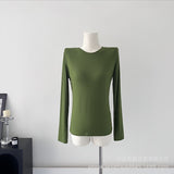 2025 New Model Knitted Long-Sleeved Women Hot To Sell The Basic Solid Color Bottom T-Shirt HZ1208