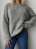 Hot Selling Pure Color Imitation Marten Netted Round Sweater Women 2025 New Soft Knitting Base Model HZ1208