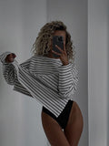 2025 Spring And Summer New Striped T-Shirt Women Simple Leisure Loose Thin Sleeve Long-Sleeved Top HZ1208