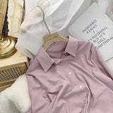 Standing Lady Shirt Spring And Autumn New Korean Version Of Loose Simple Plain Color Bhism Color Feeling Long-Sleeved Shirt HZ1208