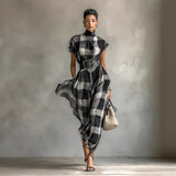 2025 Temu Spring And Summer New Printed Vest V-Neck Mid-Change Dress HZ1208