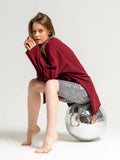 2025 Spring And Autumn New Long-Sleeved T-Shirt Women's Pure Cotton Loose Open Knitted T-Shirt Wine Red HZ1208