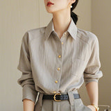 Spring And Autumn Long-Sleeved Shirt Women's New Design Sense Of Small And Able Temperament Cold-Grade High-End Gray Long-Sleeved Shirt HZ1208