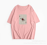 2025 New Cotton Short-Sleeved Top Small Print Collar T-Shirt Loose Soft Ins Women's Clothing HZ1208