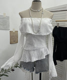 The Ballet Style Shoulder Fold Texture Texture Coat Irregularly Ribbon Horn Sleeve Short Shirt 1158 HZ1208