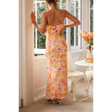 Sexy Women's New Slingless Sleeveless Laminated V-Necked Leaf-Side Dress HZ1208