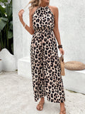 Sexy Leopard-Print Sleeveless Leopard Print Women's Broad Leg Trousers Jumpsuit HZ1208