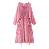 New Summer 2025 With Folded Lotus Edge V-Neck Long-Sleeved Dress HZ1208