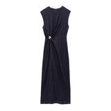 Spring New Gold Styling Sleeveless Denim Fan Dress 2025576 HZ1208