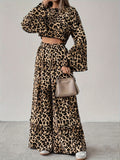 Spring 2025 New Leopard-Print Loose Comfortable Long-Sleeved Trousers Two-Set Ladies Suit HZ1208