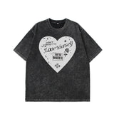 Loose Love Print Short-Sleeved T-Shirt Women's Summer New Water Wash To Make Old Design Feel Bottoming Top Ins HZ1208