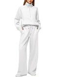 Women's Two-Piece Set Of Half Zipper Sweatshirt Wide Leg Sweatpants Casual Suit Women HZ1208