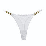 Sexy Diamond Metal Chain Lady T-Shirt Trousers Thin Perspective Lace T Pants Thin Cotton Crotch Trousers HZ1208