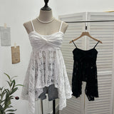 Real-Shooting Lace Tling Folded Sling Vest Irregular Skirt Shaved Thin Holiday Wind Sleeveless Top 1029 HZ1208