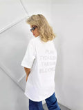 2025 Spring And Summer New Hot Diamond Letter T-Shirt Women Loose Round Neck Leisure Style Short-Sleeved Leisure HZ1208