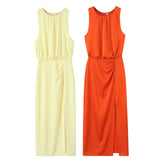 Summer New Women's Folded Decorative Silk-Sense Dress 2544313 HZ1208