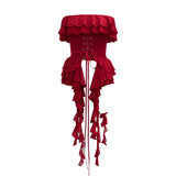 Real Shooting Hottie Belt Lotus Side Splicing Lace Bra Vest Word Shoulder Ribbon Short Coat 8013 HZ1208