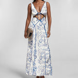 2025 Women's Fashion Casual Simple Sexy Hanging Neck Empty Sleeveless Dress Women HZ1208