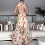 Sexy Women's New Fashion Elegant Lotus Leaf Side V-Neck Print Dress Can Be Photographed HZ1208