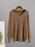 2025 Autumn And Winter Ultra-Soft V-Neck Imitation Marinish Sweater Female Lazy Style Loose Knitted Sweater HZ1208