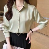 Spring And Autumn 2025 New Advanced Sensational Anti-Floored Wrinkled-Faced Shirt For Women's French Leisure Career Commuting Shirt HZ1208