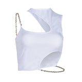 Thai Street Irregular Metal Chain Repair Coat New High-End Bare Back Umbilly Short Sling Vest HZ1208