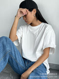 2025 Spring And Summer New Solid Color Short-Sleeved Women Loose Large-Band Pure Cotton T-Shirt Simple Top HZ1208