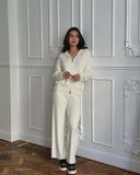 Hot Angolan Red Sweater Set Zipper Jacket + Wide Leg Trousers Knitted Casual Women's Clothing HZ1208