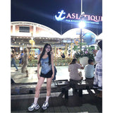 2025 Summer Light Blue High-End Hottie Butterfly Print Sling Vest Women Summer Bottom Sleeveless Outside To Wear Clothes HZ1208