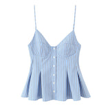 6013-2025 New Women's Dress V-Neck Buckle Solid-Colored Folded Slings Top Women's Style HZ1208