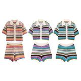 New ¹³±à POLO T-Shirt Blouse Striped Crochet Shorts Set For Spring HZ1208