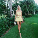 INS Women's Clothing INS Buckle Eye Decoration Sling Suit + Short Skirt Suit HZ1208