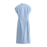 2025 Women's New Striped Side-Side Open-Forked Belt Shirt Dress 6023 HZ1208