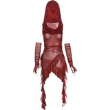 2025 New Halloween Cos Red Collar Hooded T-Shirt Women's Lotus Side Irregular Sleeves Thin Top HZ1208