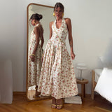 French Romantic Design U Tie Slings Bare Back Floral Dress Female Lazy High-End Feel Folded Dress Sexy HZ1208