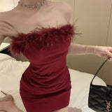 Thai New Famous Bag And Hip Dress Sexy Breast-Wearing Hairy Corset Dress Temperament Thin Senior Short Dress Woman HZ1208