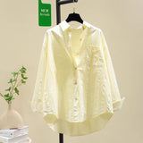 Cotton 2025 Spring And Autumn New Korean Version Of Small Fresh Cardigan Striped Single Pocket Loose Lanky Long Sleeve Shirt Woman HZ1208