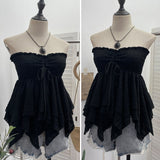 Real Shooting Holiday Wind Bra Strap With Bow Irregular Dress Loose Thin Short Sleeveless Top 9568 HZ1208