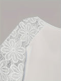 Women's T-Shirt White Seven-Sleeved Lace Splicing Round Tie Solid Color Shirt Woman HZ1208
