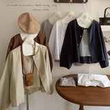 Spring And Autumn Korean Version 2025 New Small Short-Sleeved Shirt Women With Literary And Artistic Round Collar Top HZ1208