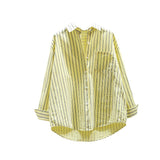 Pure Cotton Thin Striped Shirt Women Long Sleeve Fashion Korean Casual Loose Shirt Women Wear Sunscreen HZ1208