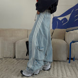 Personality Wind Side Striped Bump Color Splicing Jeans Belt Belt With Casual High-Rise Thin Loose Woman HZ1208