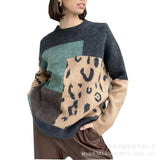 2025 Leopard-Print Spliced Sweater Female Soft Thick Sheep Velvet Long Sleeve Knitted Tops In Wind HZ1208