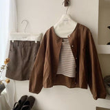 Spring And Autumn Korean Version 2025 New Small Short-Sleeved Shirt Women With Literary And Artistic Round Collar Top HZ1208