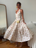 French Romantic Design U Tie Slings Bare Back Floral Dress Female Lazy High-End Feel Folded Dress Sexy HZ1208