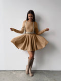 2025 Round Collar Waist Knitted Dress Women's High-End Ins Windy Folded Sweater Dress HZ1208
