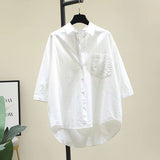 Yellow Simple Spring And Summer Thin Cotton Short-Sleeved Shirt Women Fashion Loose Long Pocket Shirt Shirt Women HZ1208