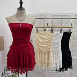 Real Shooting Retro Lace Spell To Receive Waist-Meared Tective Dress Sexy Collared Cake Dress Small Man Short Dress 1272 HZ1208